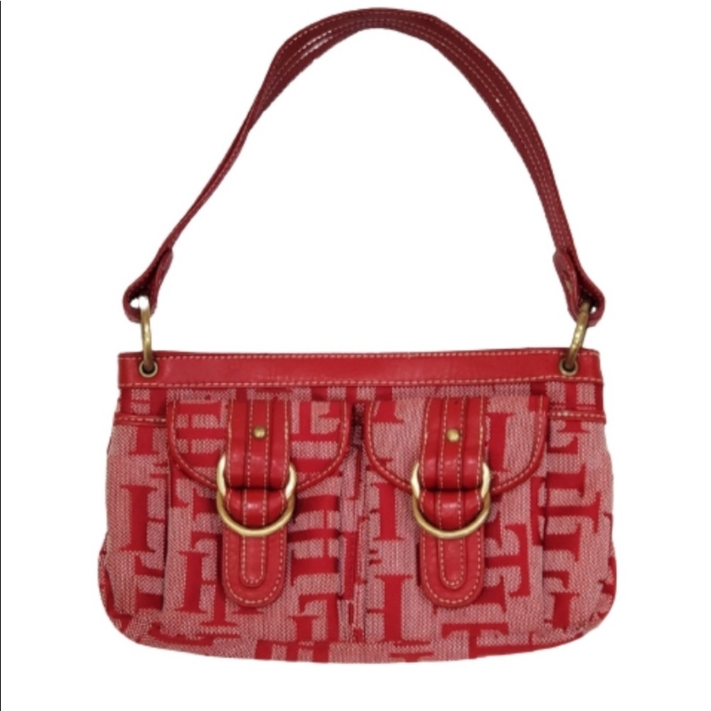 Tommy Hilfiger Red Logo Monogram Shoulder Handbag